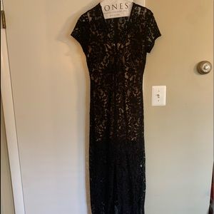 Wayf Black Lace Dress Low Cut Slit in Front